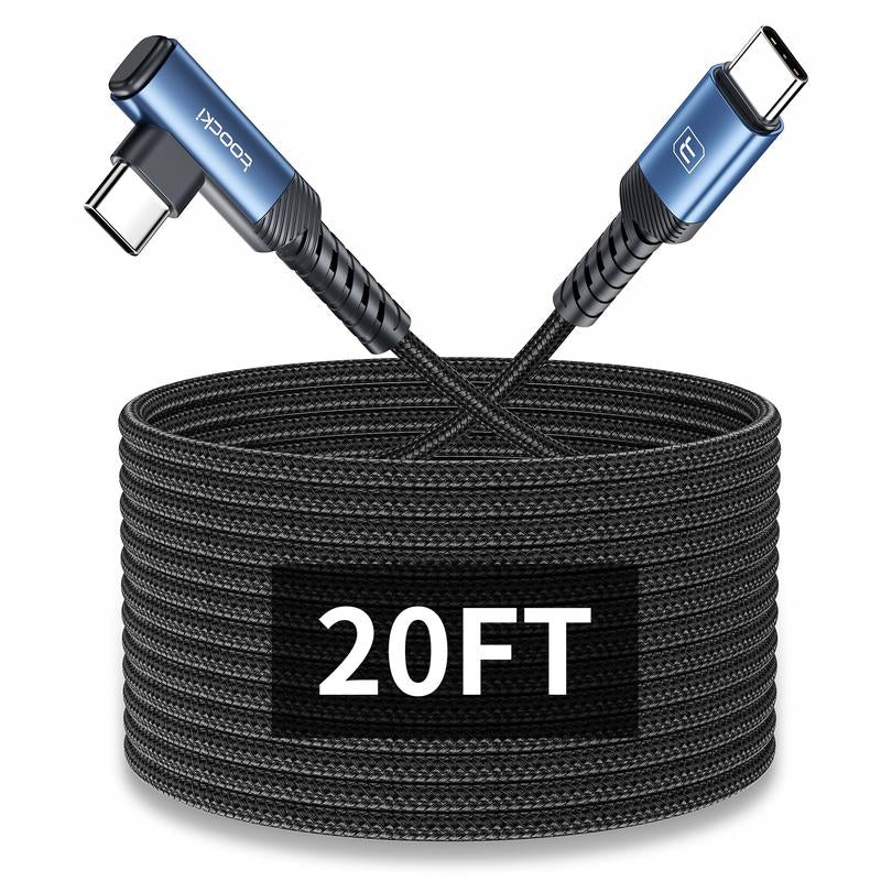 15FT Right Angle USB C Cable, 60W Extra Long USB C Charging Cord Nylon Braided USB C Charger Cable for Iphone 16/15 Pro Max, Ipad/Macbook, Galaxy S20, Pixel, Switch, Camera