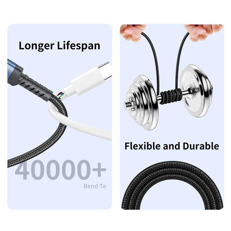 15FT Right Angle USB C Cable, 60W Extra Long USB C Charging Cord Nylon Braided USB C Charger Cable for Iphone 16/15 Pro Max, Ipad/Macbook, Galaxy S20, Pixel, Switch, Camera