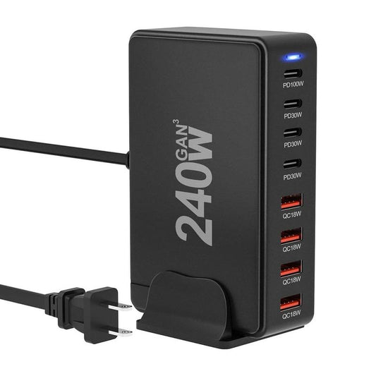240W USB C Desktop Charging Station, 8 Ports PD 3.0 USB C Fast Charger Block for Cellphone Smartphone, Fast Charger Power Adapter for Macbook Pro/Air, DELL, Steam Deck, Iphone, Electronic Mobile Phone Accessories