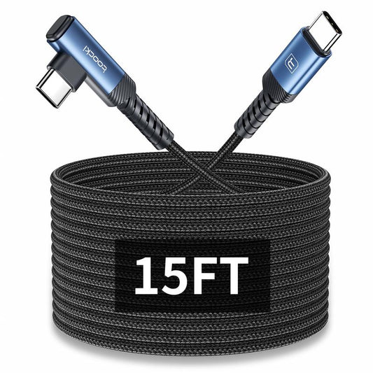 15FT Right Angle USB C Cable, 60W Extra Long USB C Charging Cord Nylon Braided USB C Charger Cable for Iphone 16/15 Pro Max, Ipad/Macbook, Galaxy S20, Pixel, Switch, Camera