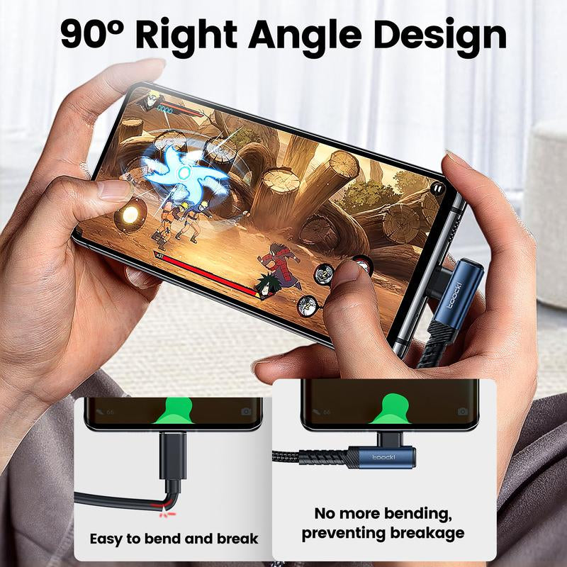 15FT Right Angle USB C Cable, 60W Extra Long USB C Charging Cord Nylon Braided USB C Charger Cable for Iphone 16/15 Pro Max, Ipad/Macbook, Galaxy S20, Pixel, Switch, Camera