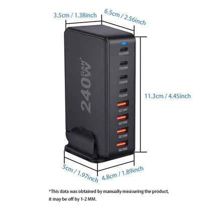240W USB C Desktop Charging Station, 8 Ports PD 3.0 USB C Fast Charger Block for Cellphone Smartphone, Fast Charger Power Adapter for Macbook Pro/Air, DELL, Steam Deck, Iphone, Electronic Mobile Phone Accessories