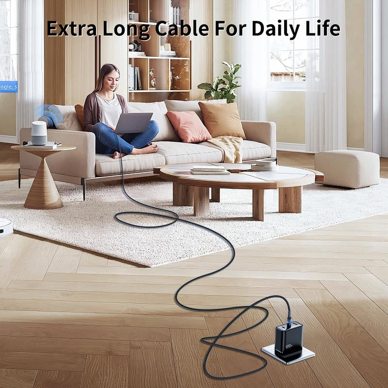 15FT Right Angle USB C Cable, 60W Extra Long USB C Charging Cord Nylon Braided USB C Charger Cable for Iphone 16/15 Pro Max, Ipad/Macbook, Galaxy S20, Pixel, Switch, Camera